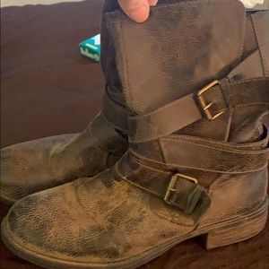Brown distressed boots